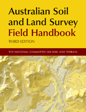 The cover image of Australian Soil and Land Survey Field Handbook, featuring a map of soil areas broken up into different shades of yellow.