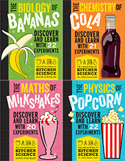 Four colourful book covers arranged in a grid: The Biology of Bananas, The