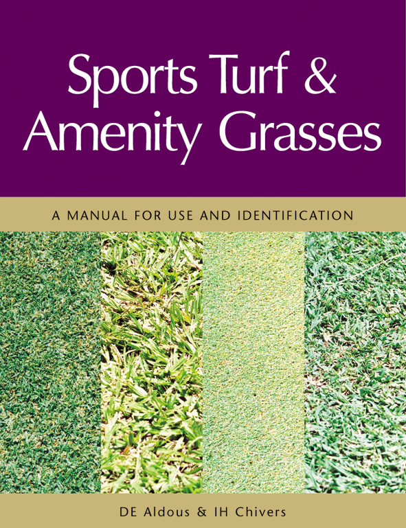The cover image of Sports Turf and Amenity Grasses, featuring four vertical strip images of different types of grass.