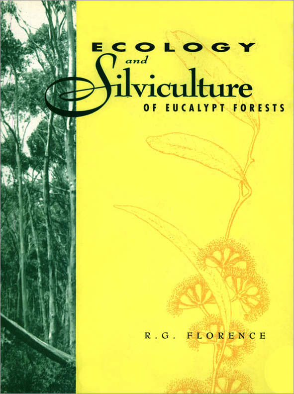 The cover image featuring a green strip up the left of gumtrees and a plain yellow rest of the cover with a picture of leaves and flowers.