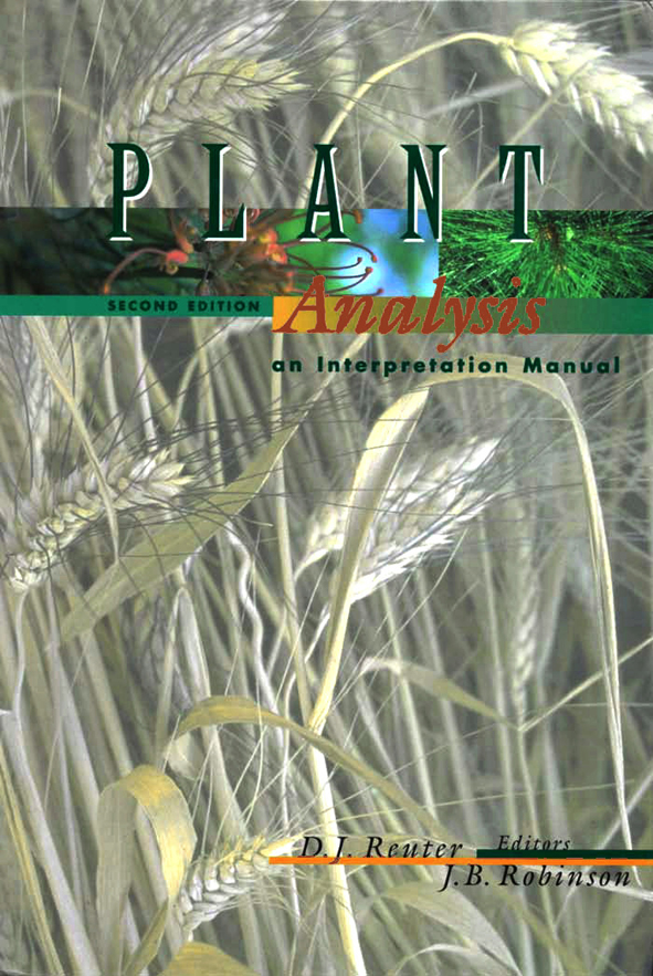The cover image of Plant Analysis: An Interpretation Manual, featuring a pale grey image of tall wheat.