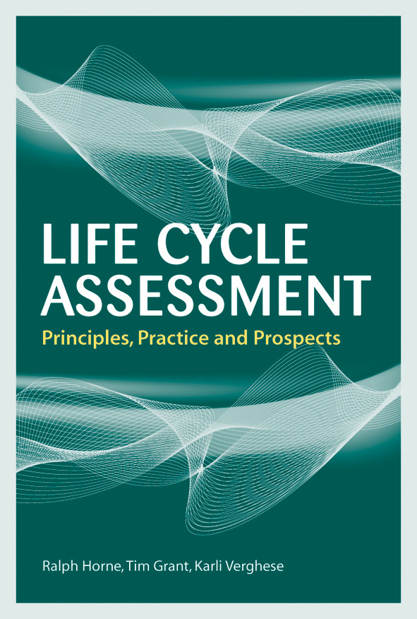 The cover image of Life Cycle Assessment, featuring two waved white Spirograph lines set against a plain dark green background.