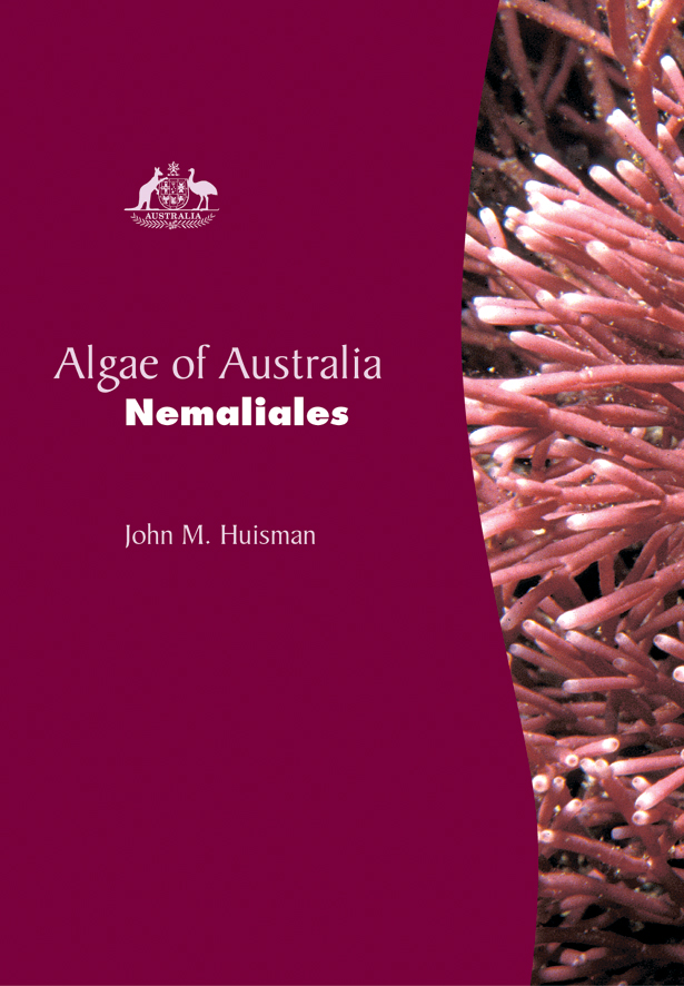 The cover image of Algae of Australia: Nemaliales, featuring a pink plant running down the right hand side and a plain dark magenta for the rest of th