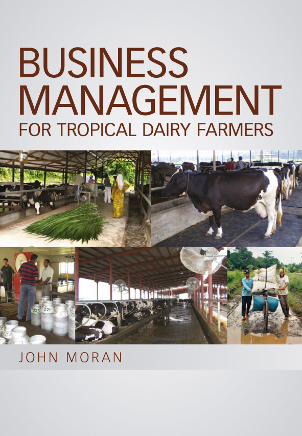 The cover image featuring five images of dairy farms, three featuring cows in milking shed environments.