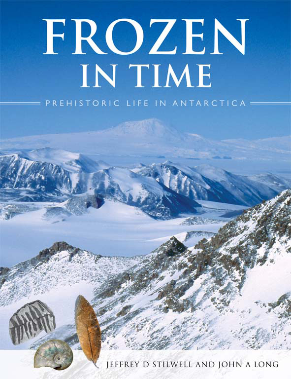 The cover image of Frozen in Time, featuring a panoramic view of snow capped mountains in the foreground and the distance.