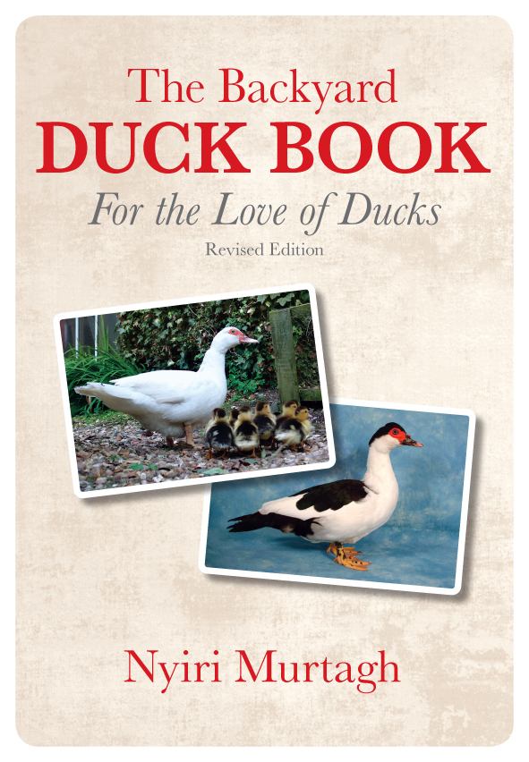 The cover image of The Backyard Duck Book, featuring two images of ducks, one on its own the other with ducklings clustered around.