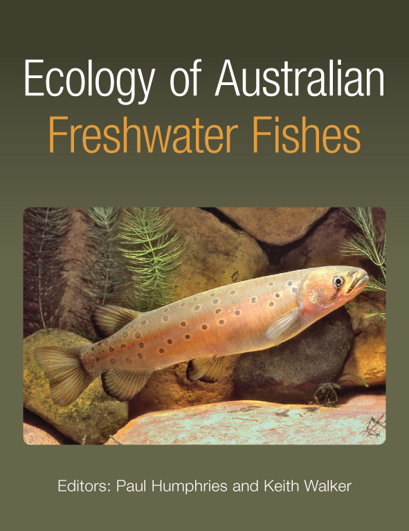 The cover image of Ecology of Australian Freshwater Fishes, featuring an orange spotted fish with multiple rocks in the background.