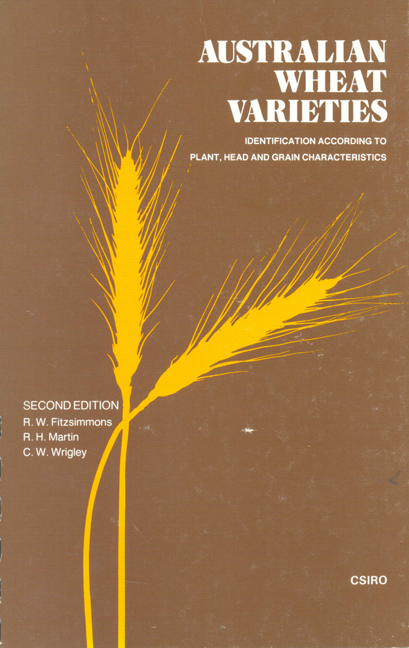 The cover image of Australian Wheat Varieties, features the outline of two gold heads of wheat against a speckled brown background.
