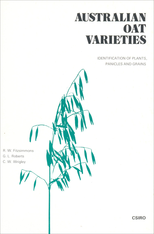 The cover of Australian Oat Varieties, features the outline of an aqua tree branch against a stark white background.