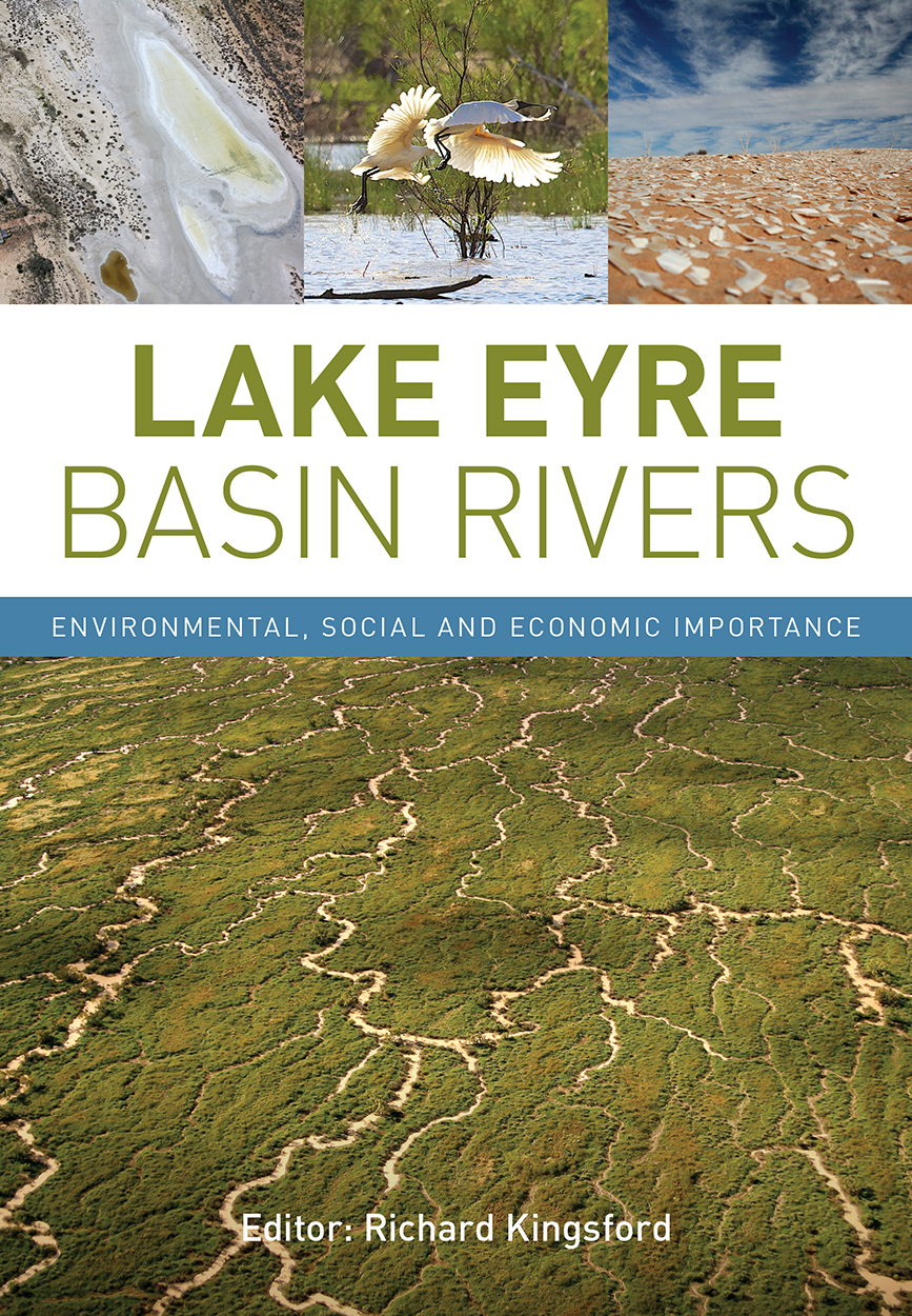 Cover featuring a large aerial photo of river beds running through a green landscape with smaller photos of dry river pans and an ibis in flight.