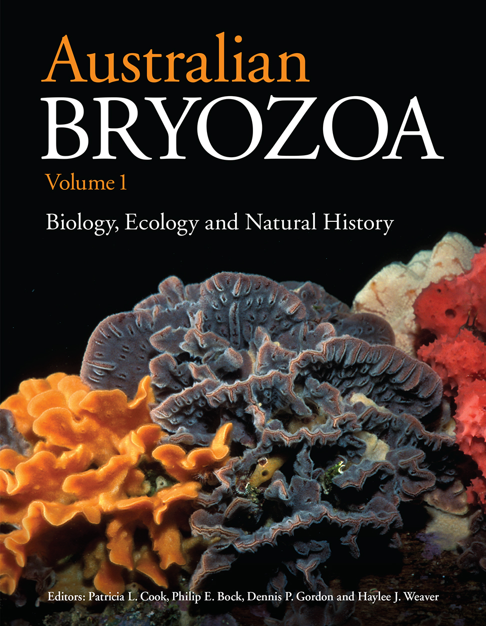 Cover featuring orange, grey and red Celleporaria colonies on a black background.