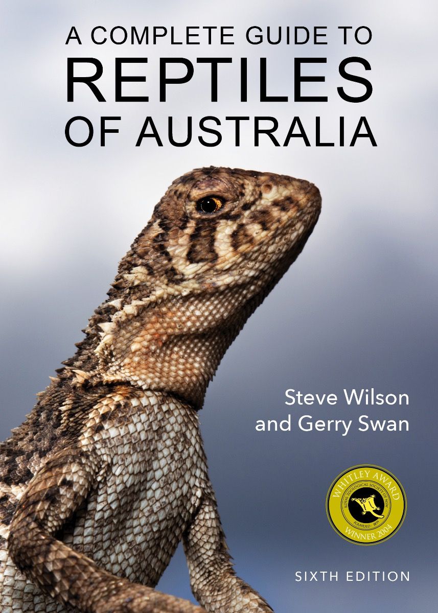Cover of 'A Complete Guide to Reptiles of Australia, Sixth Edition' showing a brown lizard propped up on its forelegs looking sideways at the camera.