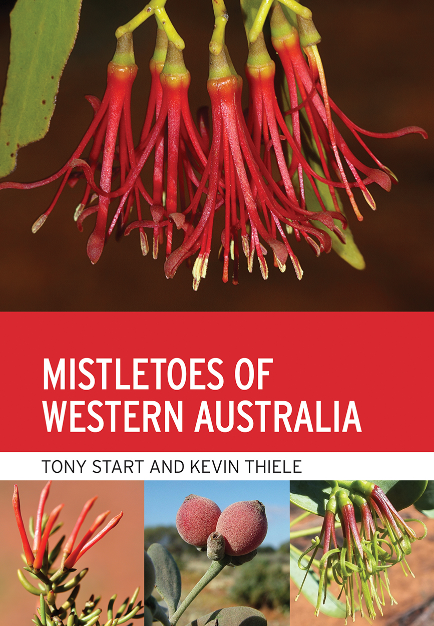 Cover of 'Mistletoes of Western Australia', featuring four striking red mistletoe species with very different forms.