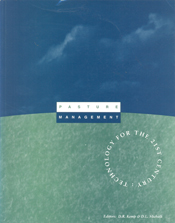 The cover image of Pasture Management, featuring a curved pale green bottom half and a dark blue slighty clouded top half.