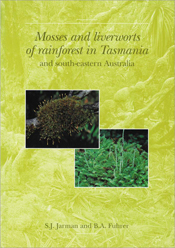 The cover image featuring two pictures, one of moss, one of liverworts, against a lime coloured image of rainforest.