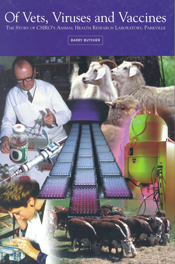 The cover image of Of Vets, Viruses and Vaccines, featuring a collection o