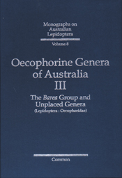 The cover image of Oecophorine Genera of Australia III, featuring a plain blue cover with white writing.