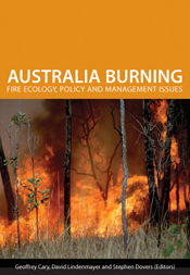 The cover image of Australia Burning, featuring a raging fire, with trees
