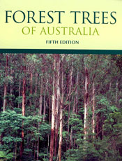 The cover image of Forest Trees of Australia, featuring tall trees and dif