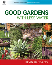 The cover image of Good Gardens with Less Water, featuring pictures of gar
