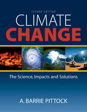 The cover image of Climate Change, featuring two pictures of different power plants and two of different images of sections of the earth viewed from s