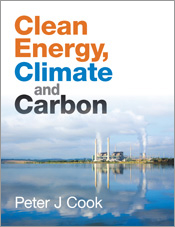 The cover image of Clean Energy, Climate and Carbon, featuring a working power plant viewed over water from a distance.