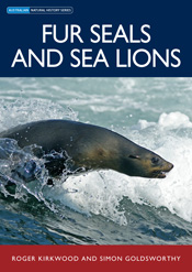 The cover image of Fur Seals and Sea Lions, featuring a sie view of a seal in breaking white water.