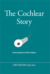 The cover image of The Cochlear Story, featuring a white cochlear hearing