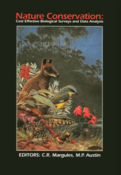 The cover image of Nature Conservation, featuring various animals together in a wilderness setting with red flowers surrounding them.