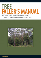 The cover image of Tree Faller's Manual, featuring a forest view of gumtrees set in a plain olive green background.