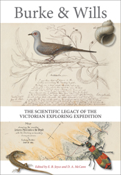 The cover image of Burke and Wills, featuring illustrations of a bird, liz