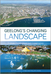 Cover of Geelong's Changing Landscape, featuring an aerial photo of Geelon
