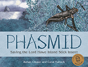 Cover image featuring an illustrated Phasmid on dark foliage with an island in the background.