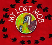 Cover image is an illustration of an emu with its chick in a red setting w
