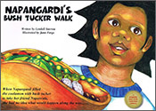 Illustration of young Aboriginal boy with a coolamon (an indigenous carryi