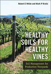 Cover of Healthy Soils for Healthy Vines showing a row of grapevines with