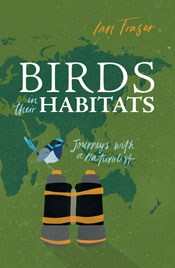 Cover featuring a fairy wren on binoculars against a green background with a world map.