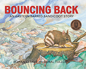 Cover featuring an illustration of an Eastern Barred Bandicoot on a tree stump in a rubbish tip