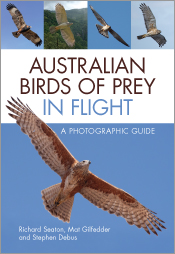 Cover of Australian Birds of Prey in Flight featuring a Red Goshawk and a variety of smaller bird photos