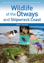 Cover of Wildlife of the Otways and Shipwreck Coast featuring photos of birds, a possum, whales, a frog and a lizard