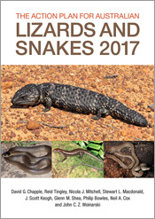 Cover of Action Plan for Australian Lizards and Snakes 2017 featuring four different lizards and snakes on a white background