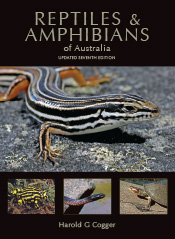 The cover image featuring a large stripped lizard, a yellow and black frog, a red bellied black snake and a turtle resting on a rock.
