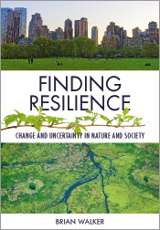 Cover of Finding Resilience featuring photos of a city and the Okavango De