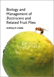 Cover of Biology and Management of Bactrocera and Related Fruit Flies featuring an image of a fruit fly perched on a large round citrus fruit on a whi