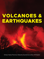 Cover featuring yellow title text on a dark background with a photo of a volcano mid-eruption.