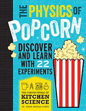 Cover of 'The Physics of Popcorn' featuring a cartoon of popcorn in a red