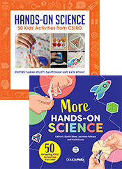 The purple cover of More Hands-On Science slightly overlaid on the orange cover of Hands-On Science.
