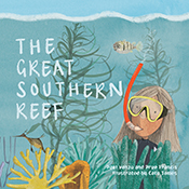 Cover of 'The Great Southern Reef', featuring an illustration of Professor Seaweed snorkelling under the water, surrounded by corals, seaweed and mari