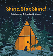 Cover of 'Shine, Star, Shine!' featuring an illustration of a cat and a telescope illuminated in the window of a house, with the starry night sky abov