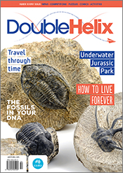 Cover of 'Double Helix' magazine issue 54, featuring a photograph of three